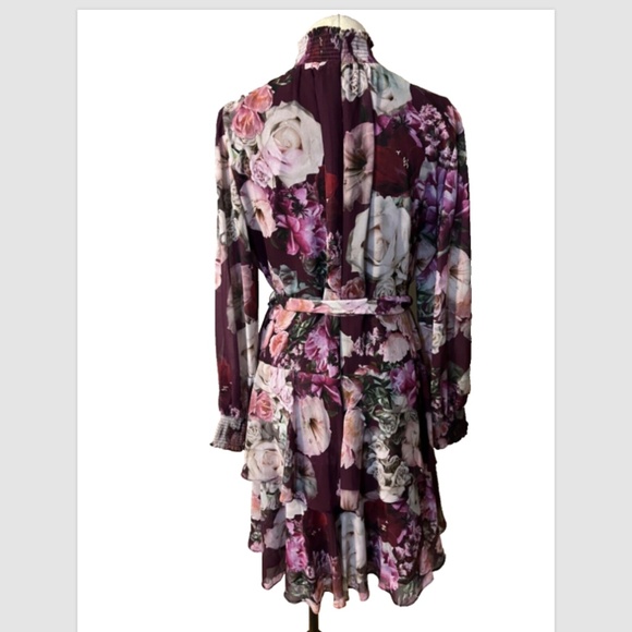 Alex Marie 14 Burgundy Plum Gray Long Sleeve Dress Stretch Career Church NEW - Picture 6 of 16